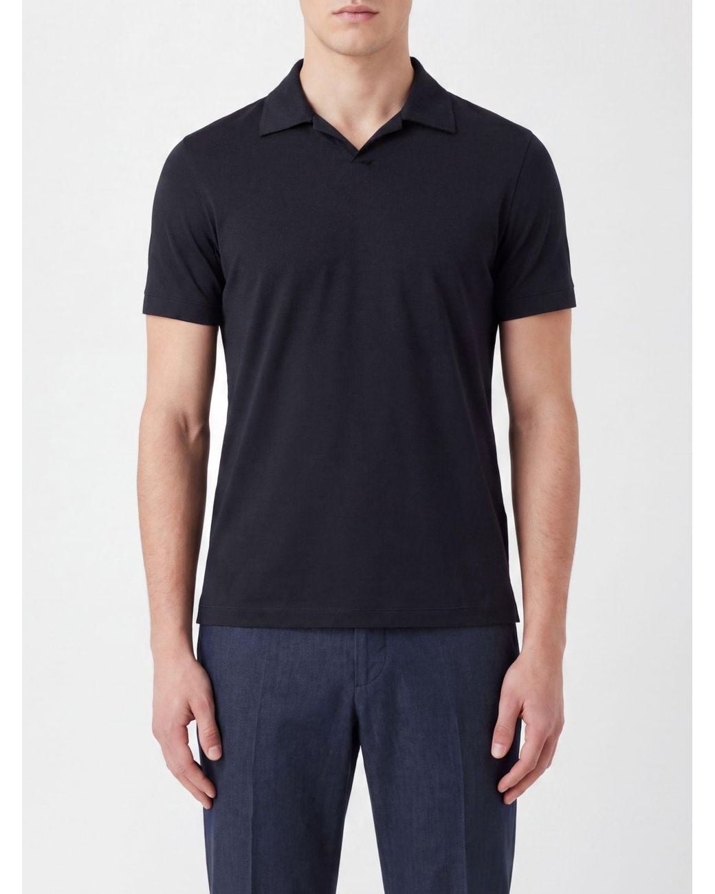 Giorgio Armani Blue Short-Sleeved Viscose V-Neck Polo Shirt for men