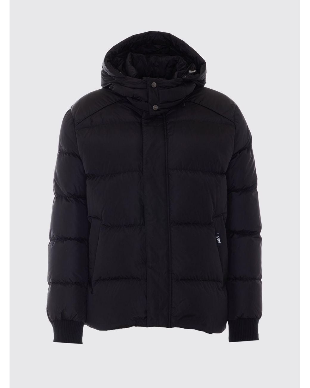 Add Black Quilted Nylon Short Down Jacket With Ped Hood And Concealed Closure for men