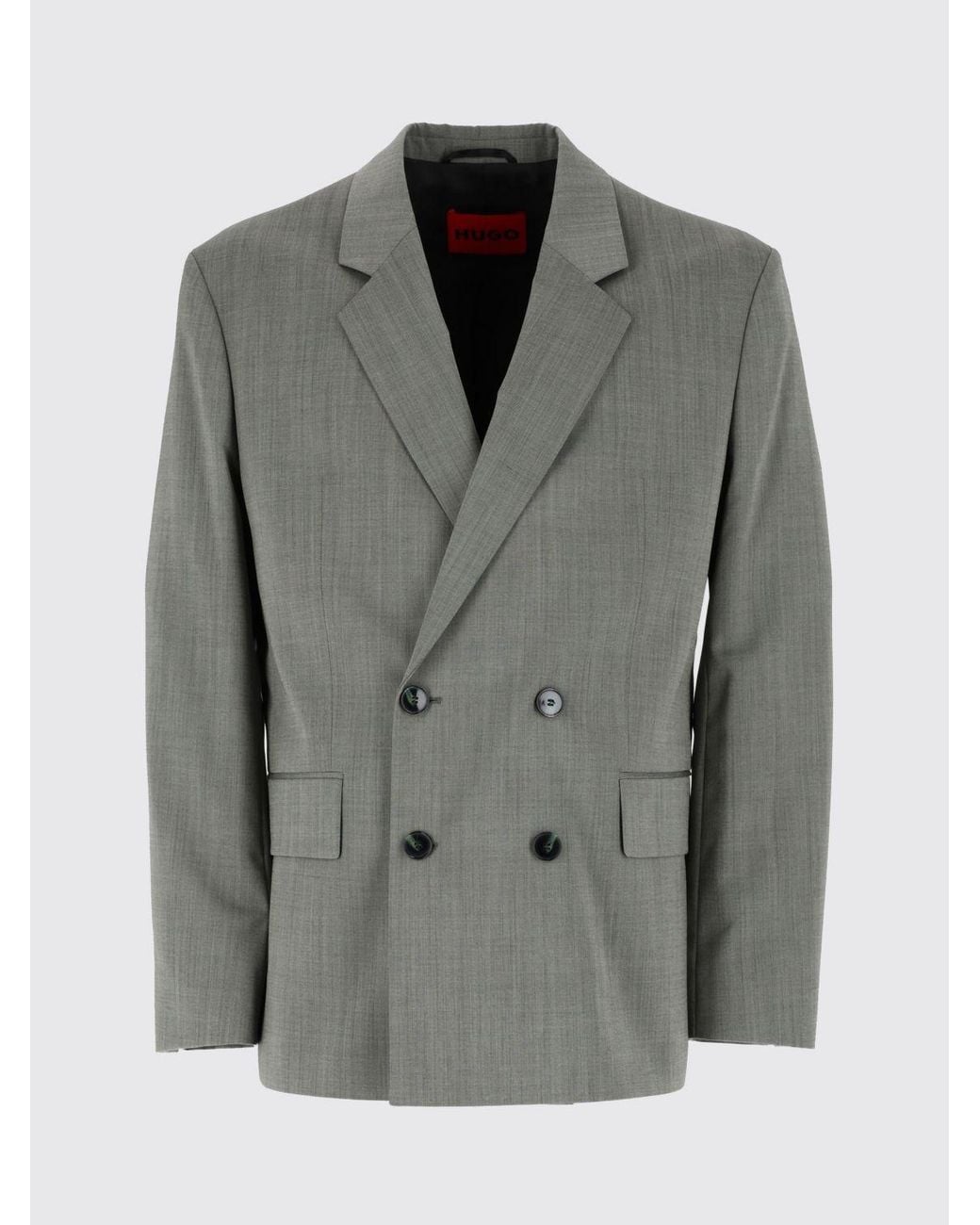 HUGO Gray Double-Breasted Blazer for men