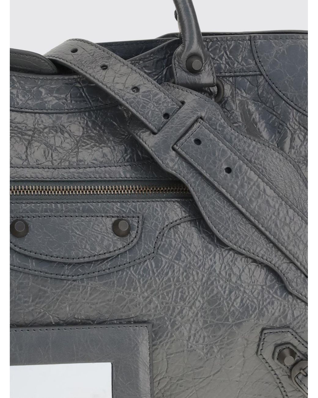Balenciaga Gray Le City Medium Arena Lambskin Handbag With Studs And Mirror