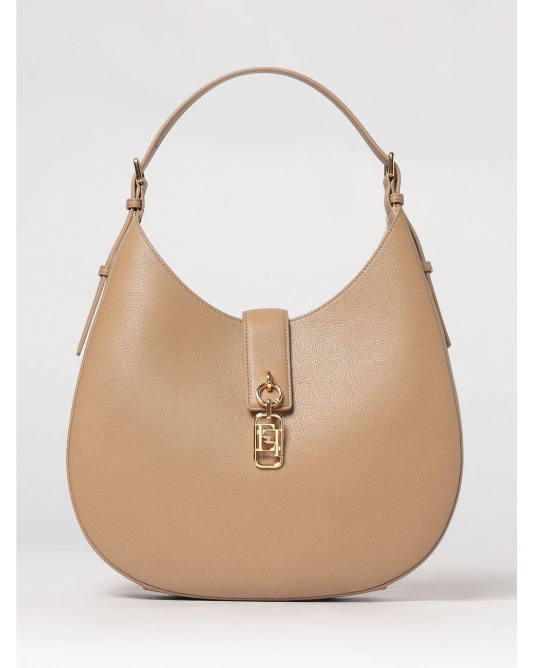 Elisabetta Franchi Natural Round Hobo Shoulder Bag With Charm