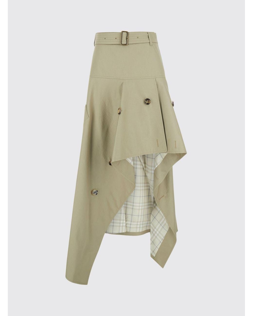 Burberry Natural High-Waisted Asymmetrical Cotton Midi Skirt With Belt