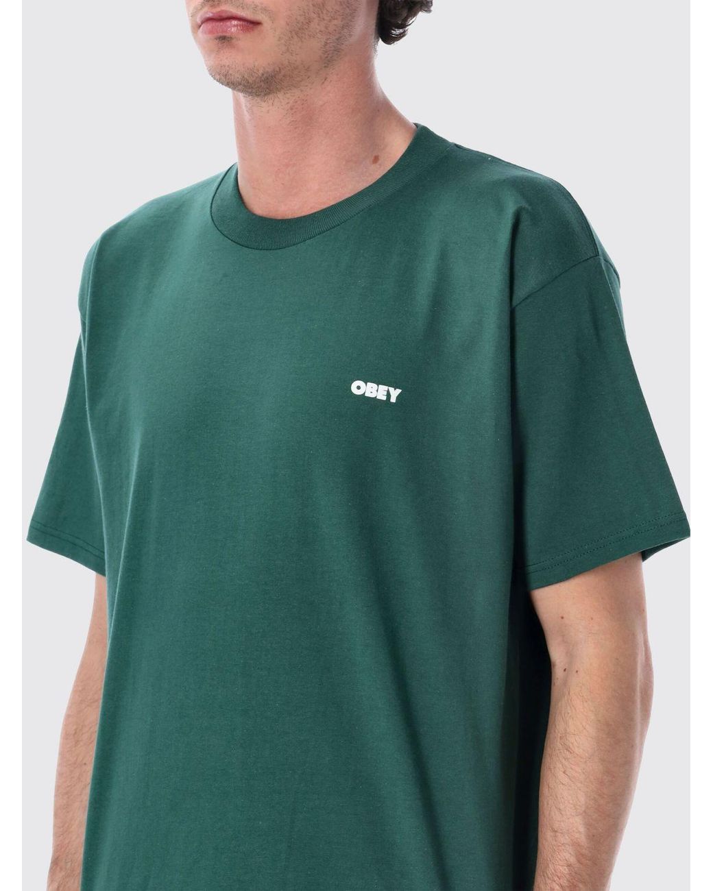 Obey Green Printed Cotton T-Shirt for men