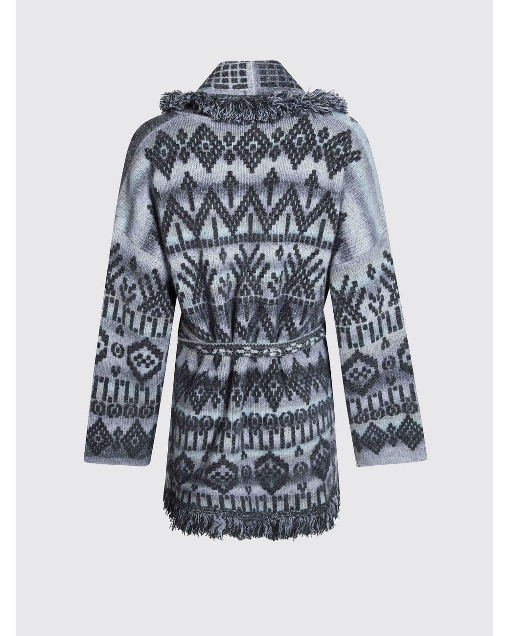 Alanui Gray Jacquard Virgin Wool Robe Cardigan With Shawl Collar And Fringes