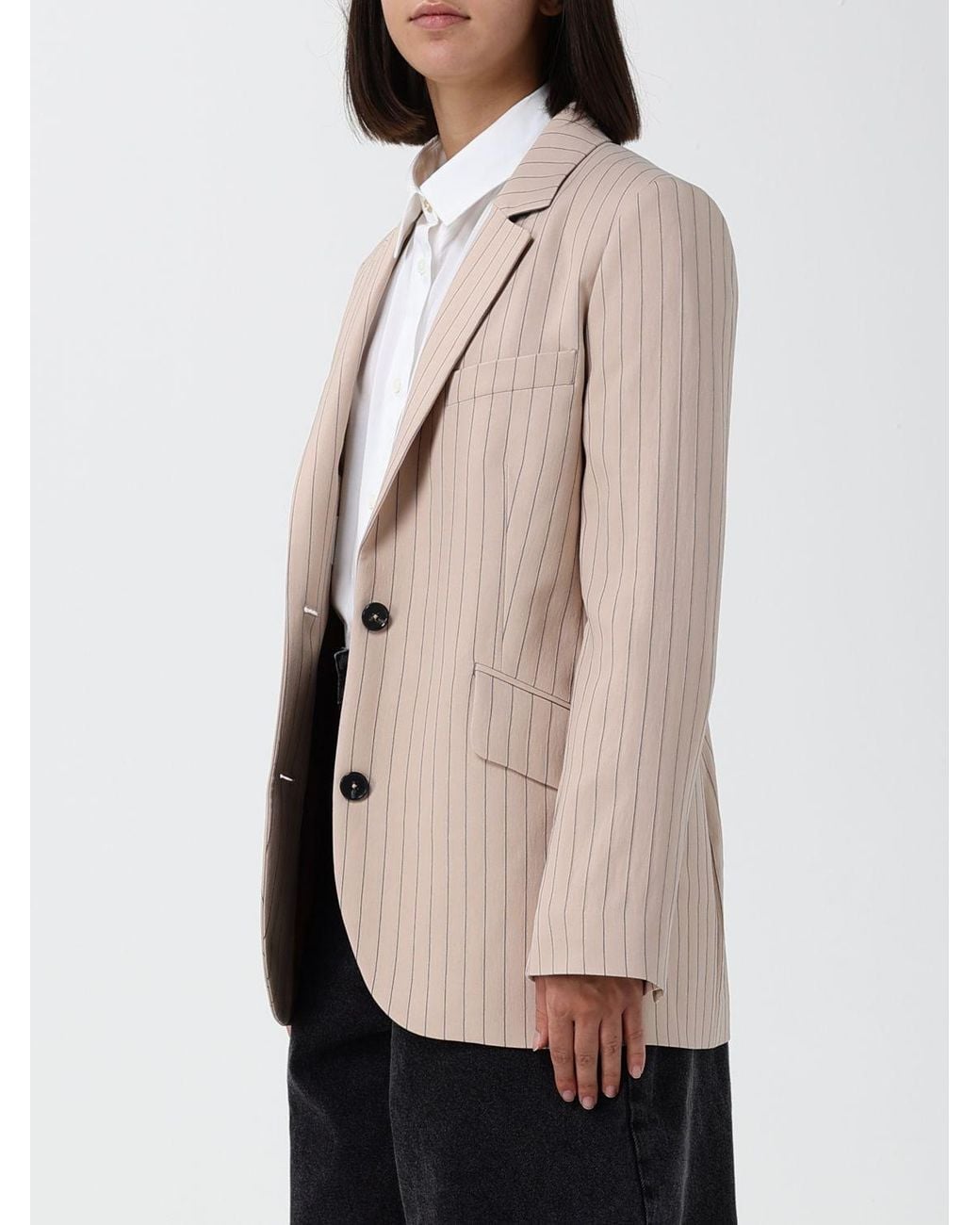 Paul Smith Natural Pinstriped Viscose Single-Breasted Blazer With Lapel Collar