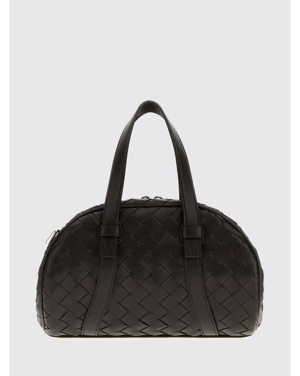 Bottega Veneta Black Intrecciato Leather Bowling Bag With Double Handle And Zip Closure for men