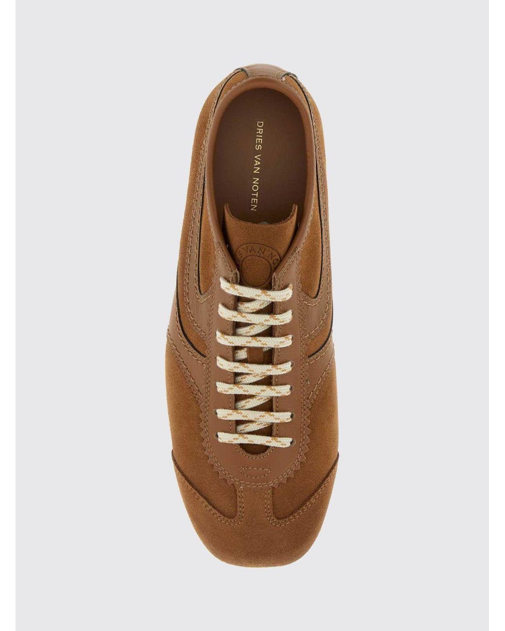 Dries Van Noten Brown Leather And Suede Low-Top Trainers With Round Toe