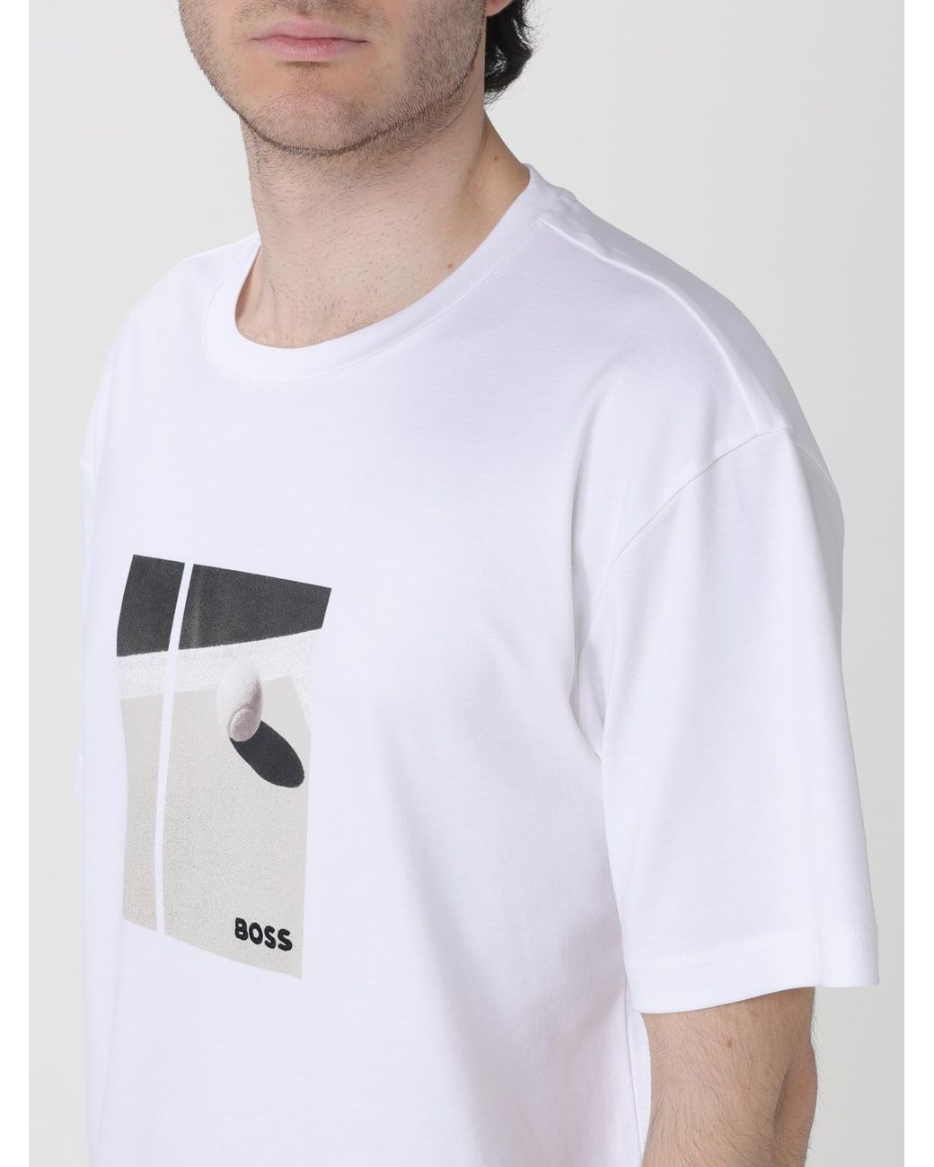 Boss White Printed Cotton T-Shirt for men