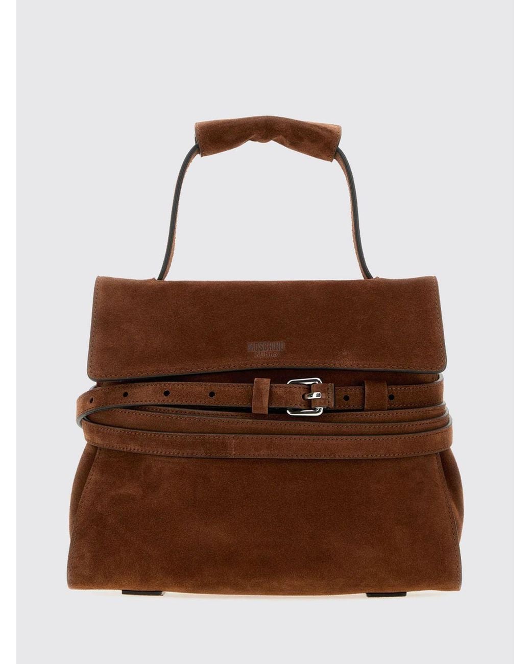 Moschino Couture Brown Tie Me Suede Handbag With Shoulder Strap