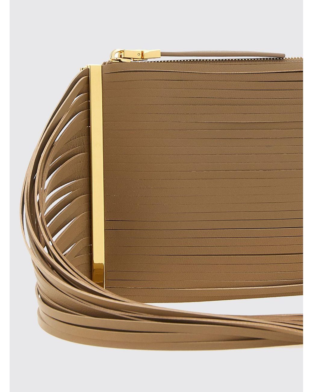 Elisabetta Franchi Natural Nappa Leather Clutch With Fringes