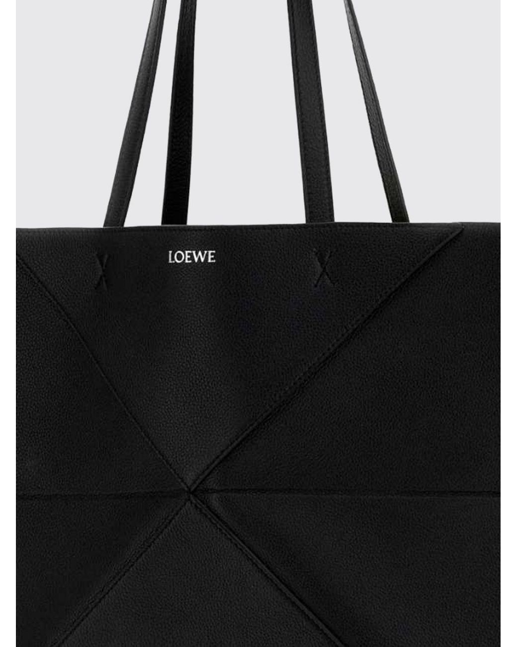 Loewe Black Large Puzzle Fold Calfskin Leather Tote Bag With Laminated Logo