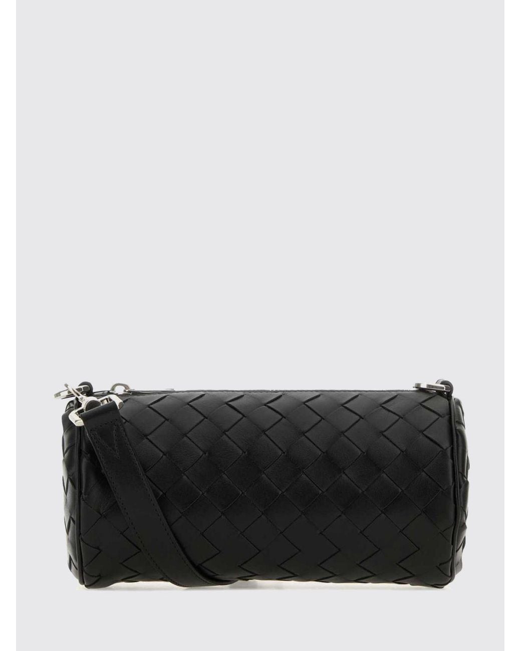 Bottega Veneta Black Barrel Intrecciato Woven Calfskin Crossbody Bag for men