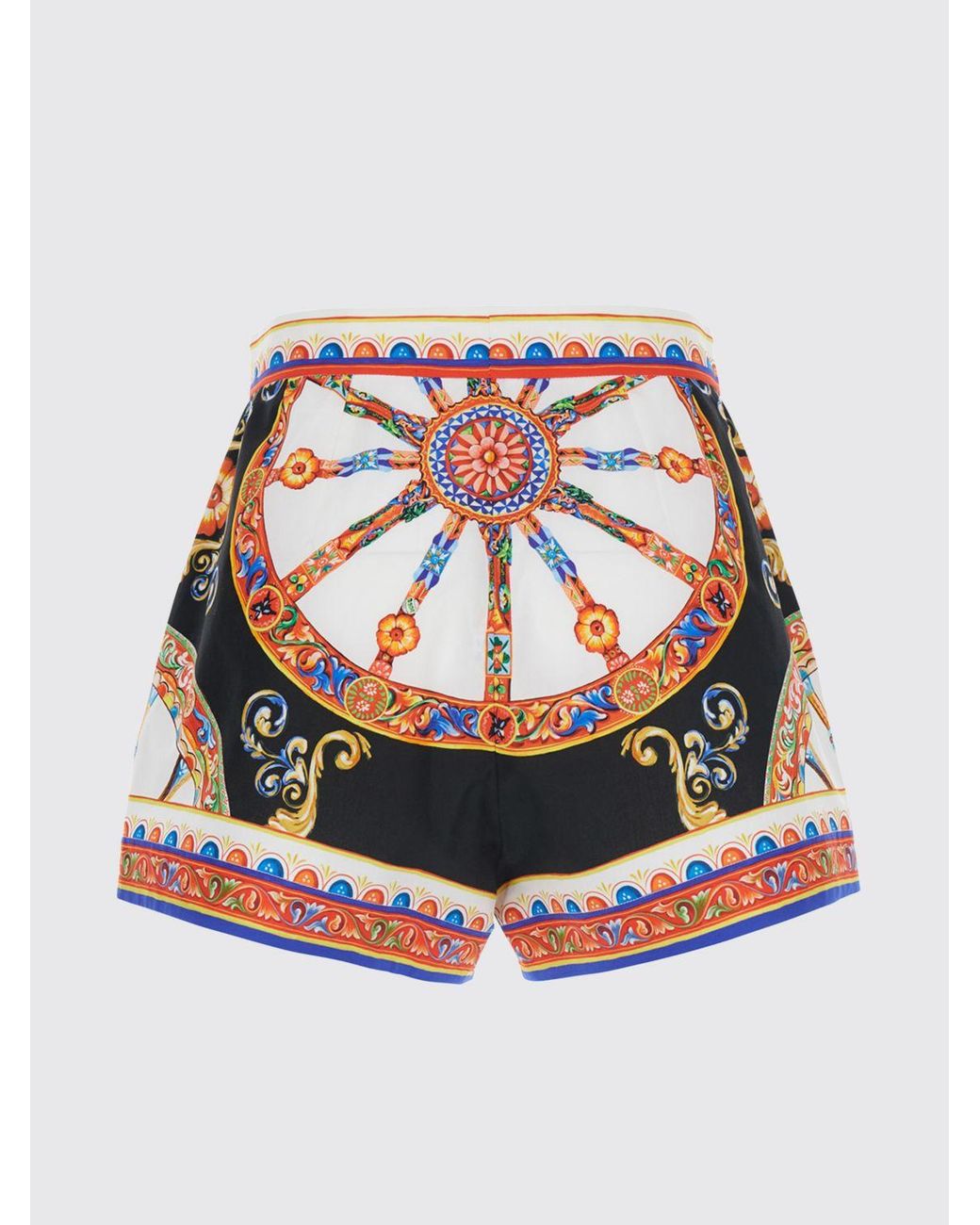 Dolce & Gabbana Black Dolce &Amp Gabbana High-Waisted Silk Shorts With Carretto Siciliano Print