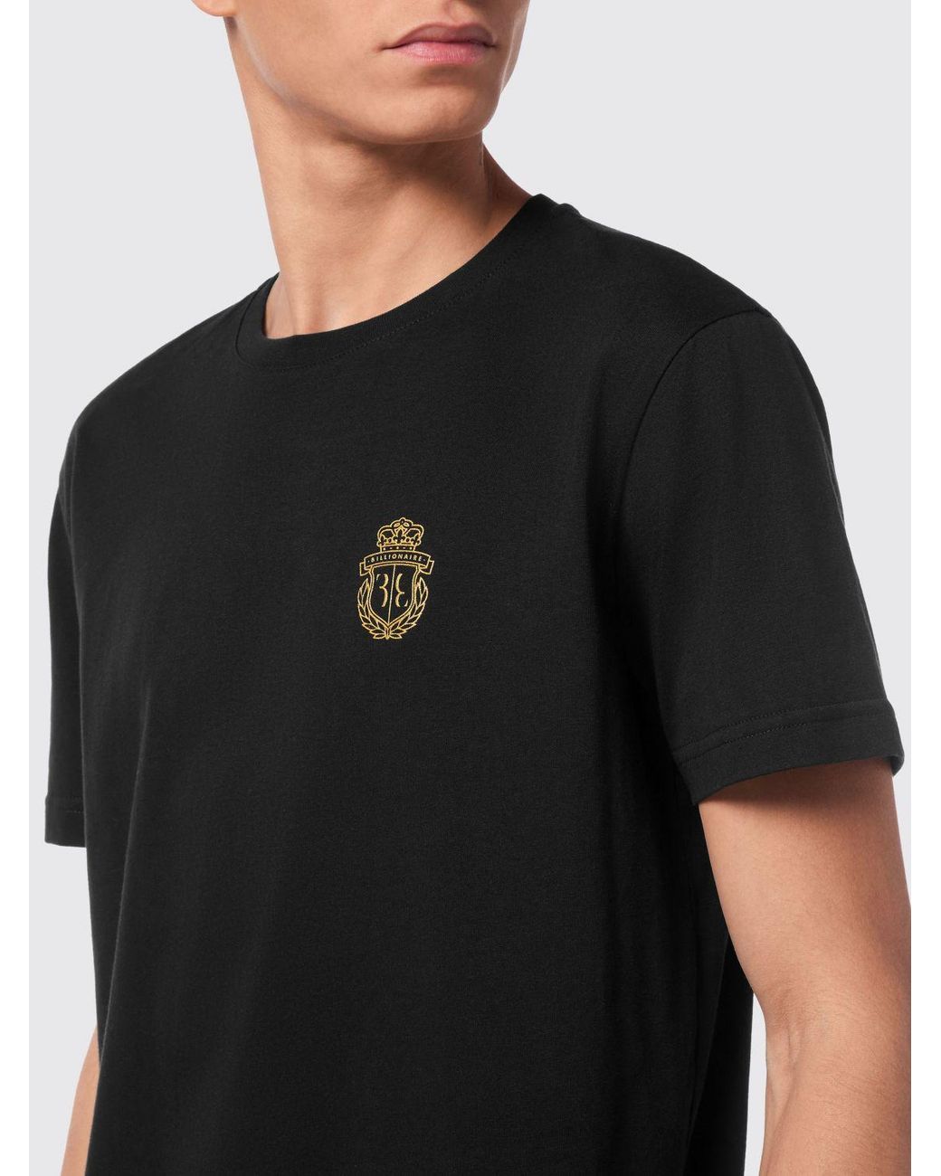 Billionaire Black Cotton T-Shirt With Emblem for men