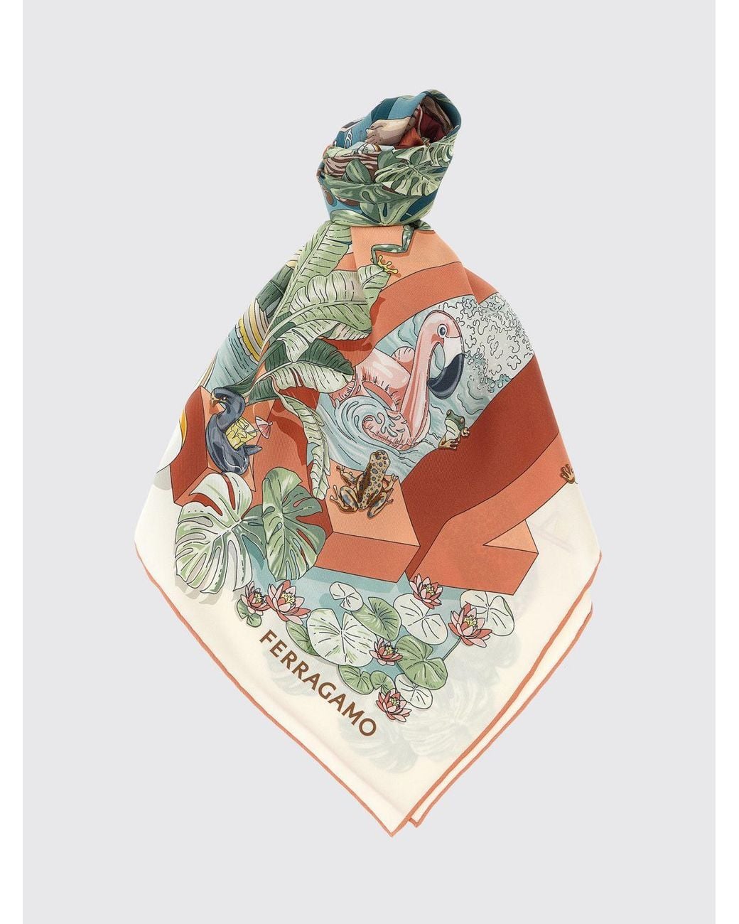 Ferragamo White Graphic Print Square Pure Silk Foulard