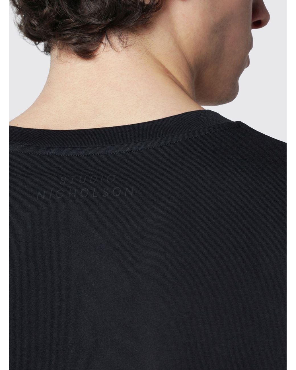Studio Nicholson Black Relaxed Fit Cotton Crewneck T-Shirt With Back Logo for men