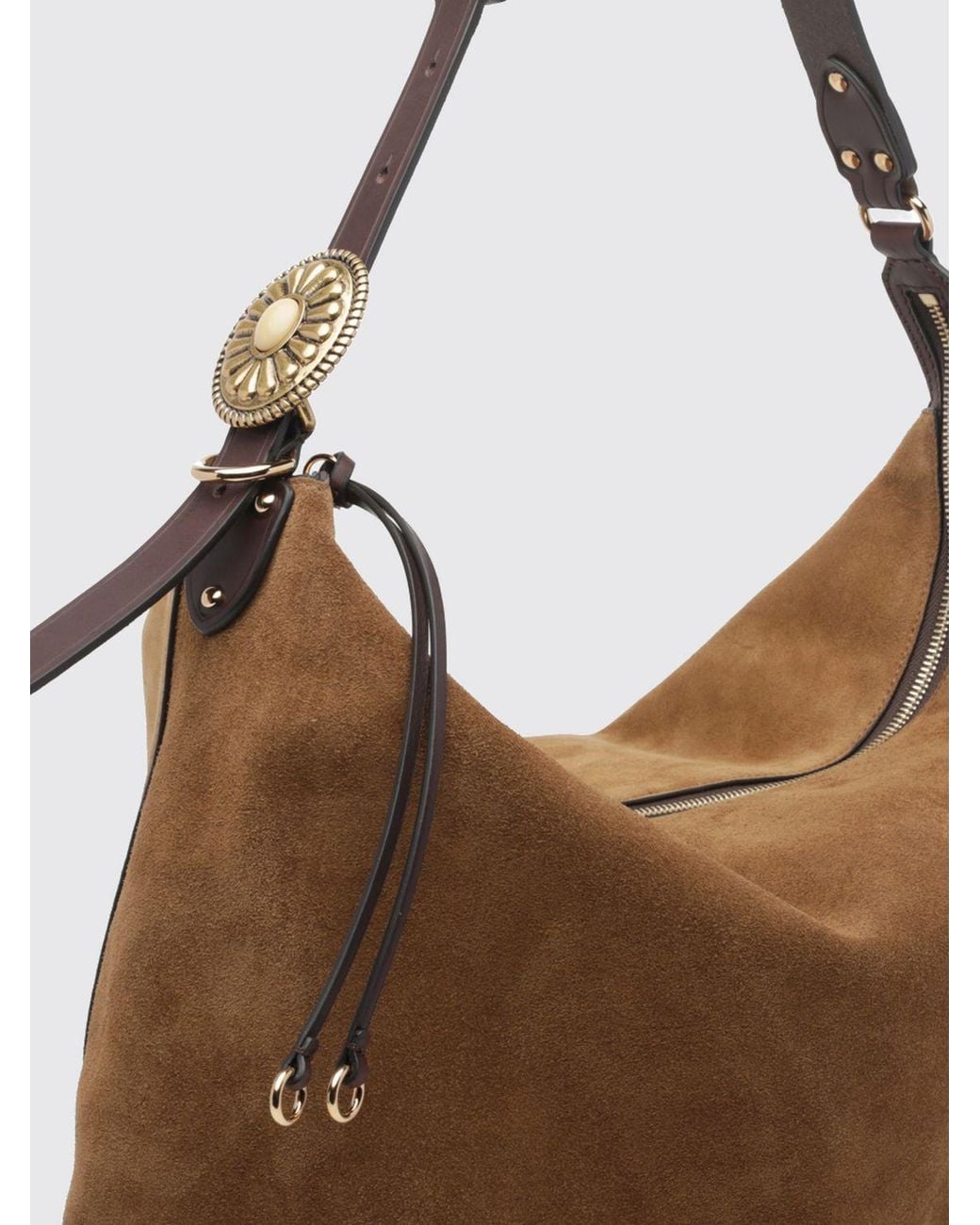 Etro Brown Rosette Suede Calfskin Shoulder Bag With Adjustable Handle