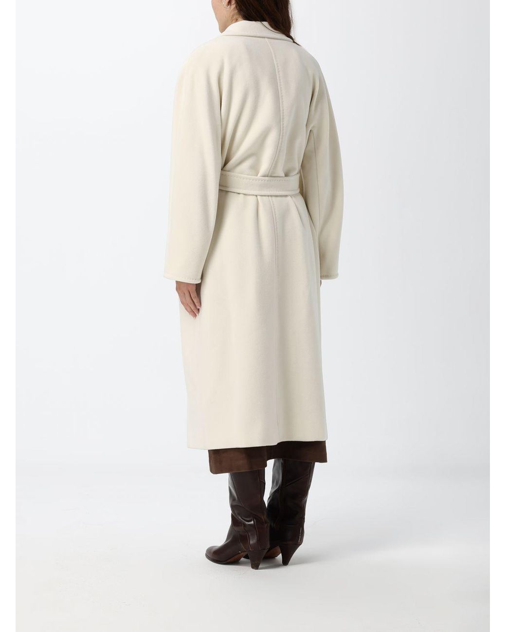 Max Mara White Madame Double-Breasted Long Wool Coat With Belt