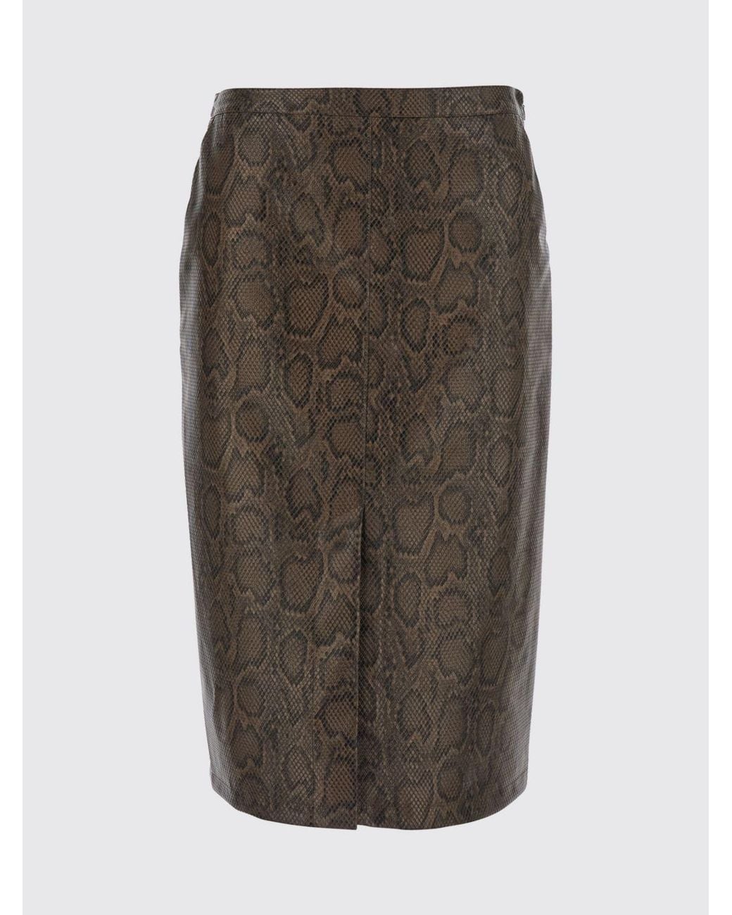 Twinset Brown Slim Fit Python Print Faux Leather Midi Pencil Skirt