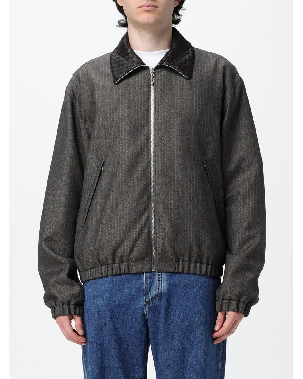 Bottega Veneta Black Wool And Mohair Blend Bomber Jacket With Leather Collar for men