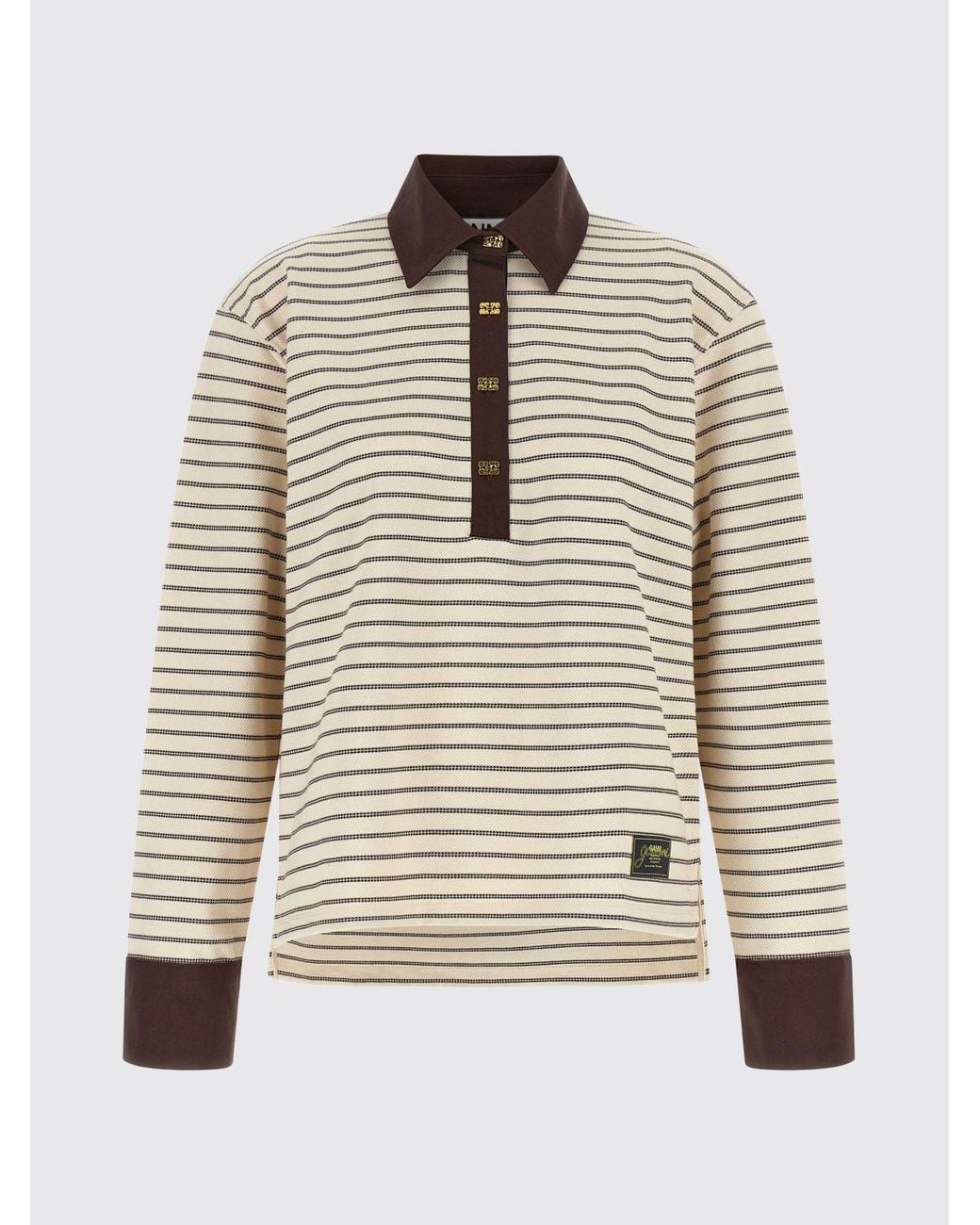 Ganni Brown Long-Sleeved Striped Polo