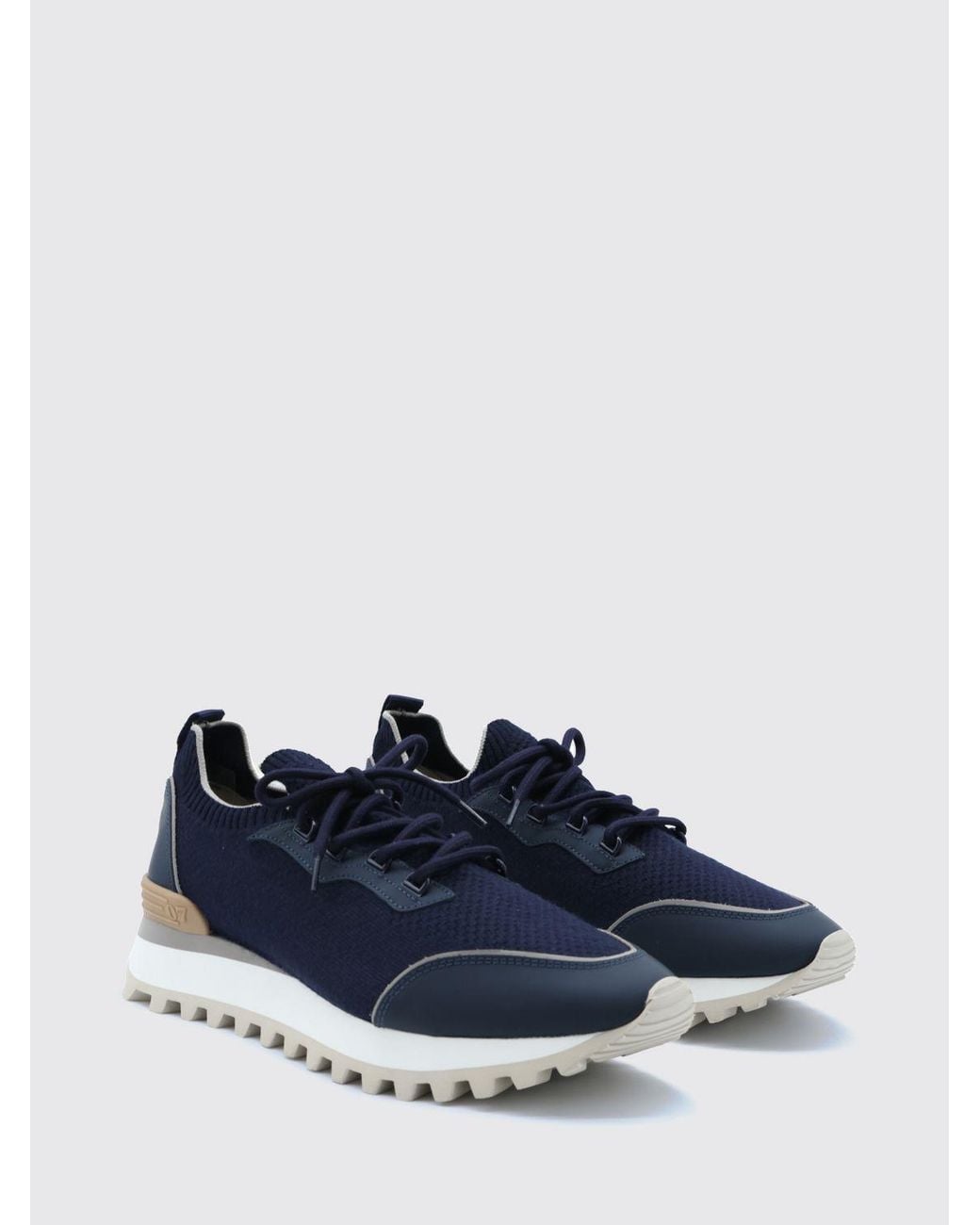 Eleventy Blue Low Top Wool Blend Trainers With Serrated Sole for men