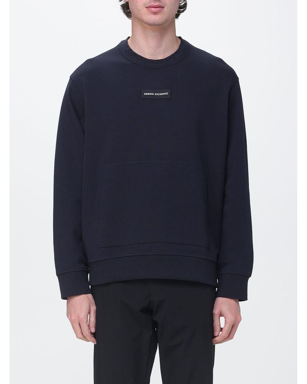 ARMANI EXCHANGE Blue Crew Neck Cotton Blend Sweatshirt With Logo for men