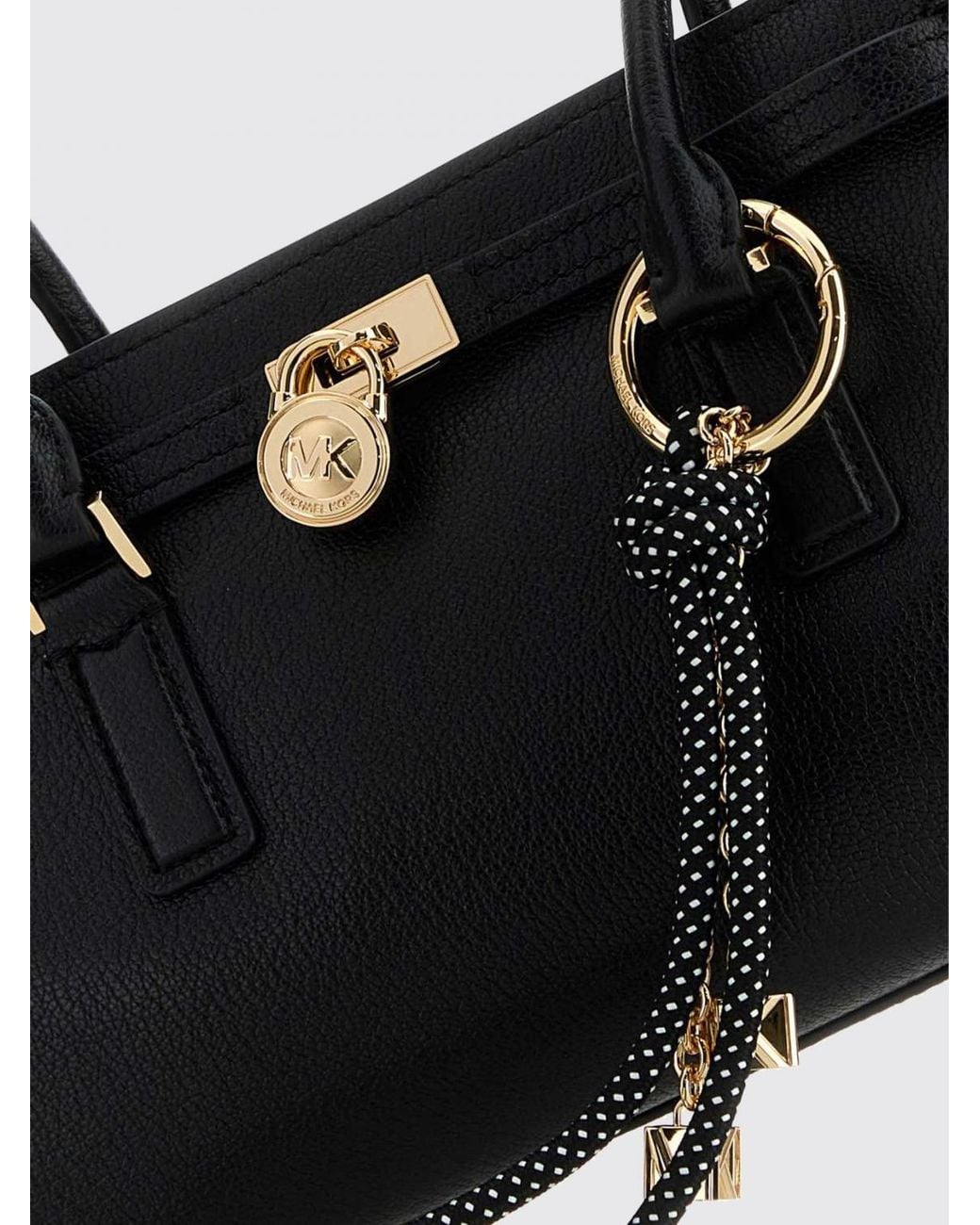 Michael Kors Black Hamilton Moderne Leather Shoulder Bag With Double Handle And Charm