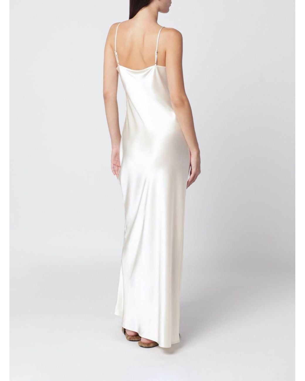 Almada Label White Long V-Neck Satin Slip Gown
