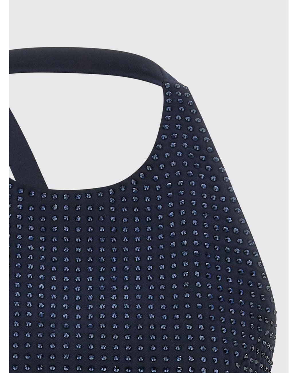 Pinko Blue Rhinestone-Embellished Crêpe Cropped Halter Top