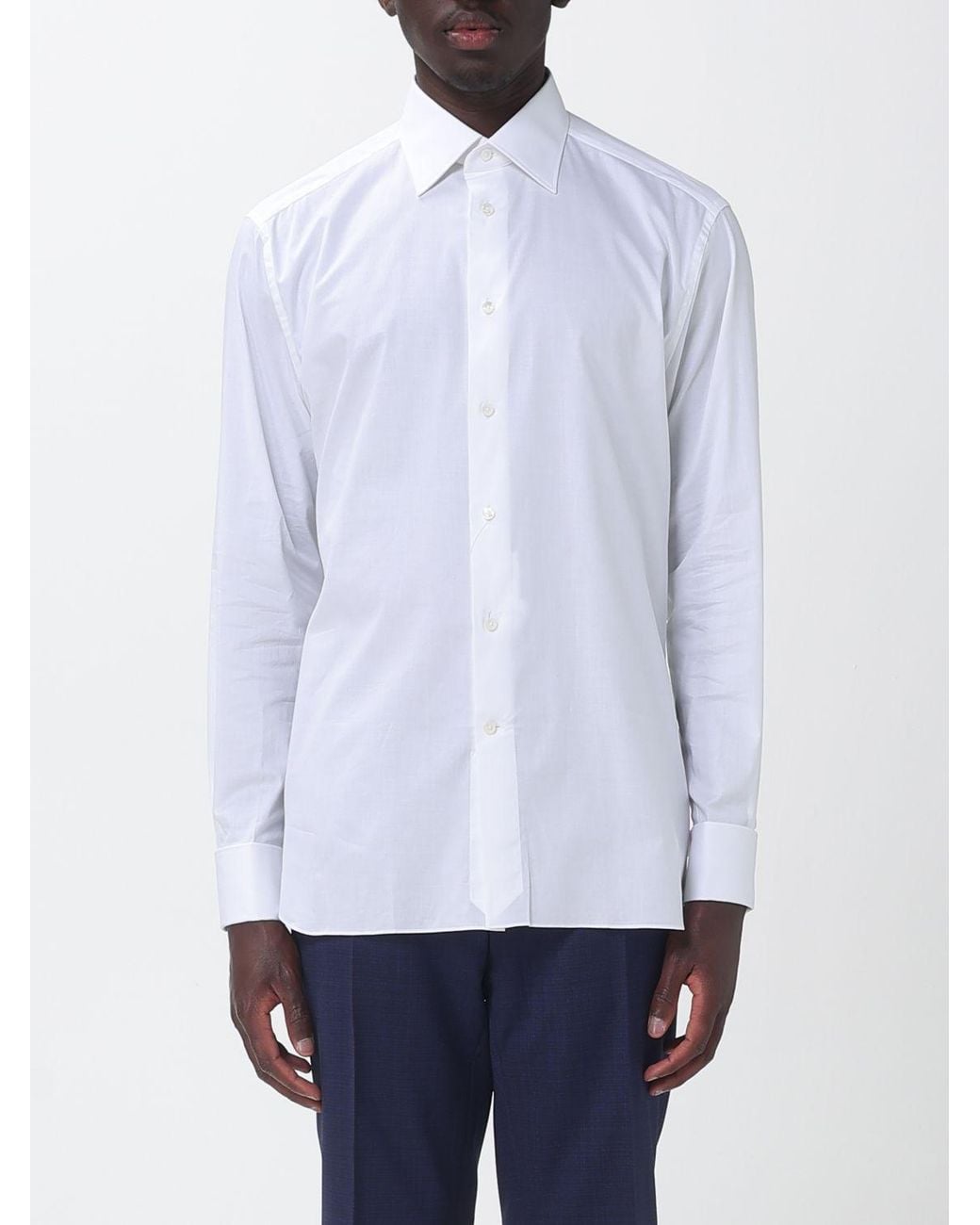 Zegna White Stretch Poplin Classic Shirt for men
