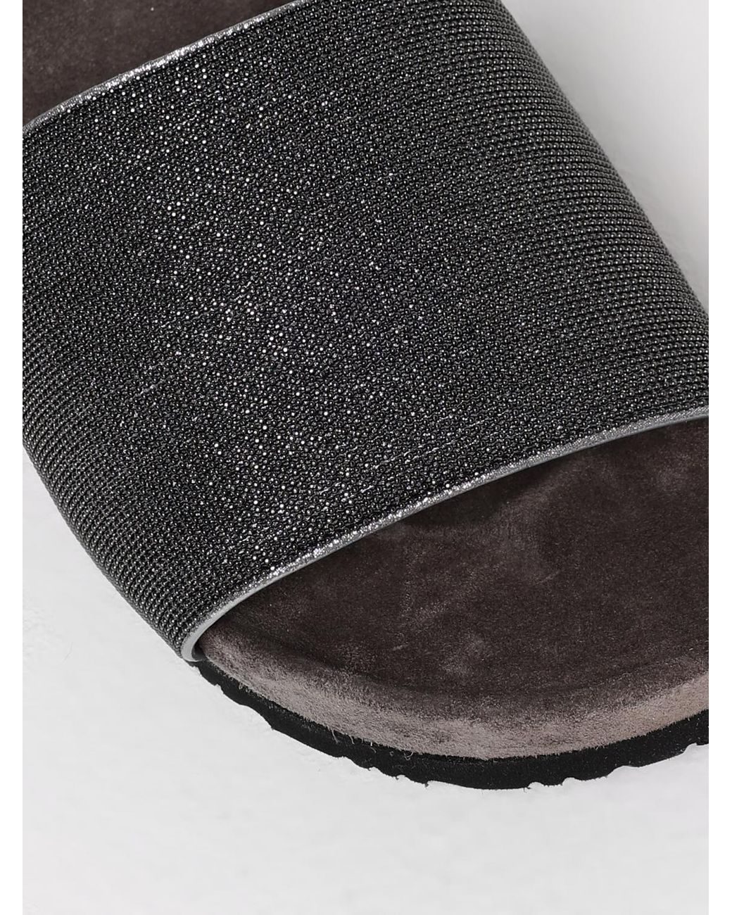 Brunello Cucinelli White Embellished Suede Slides Casual Comfort