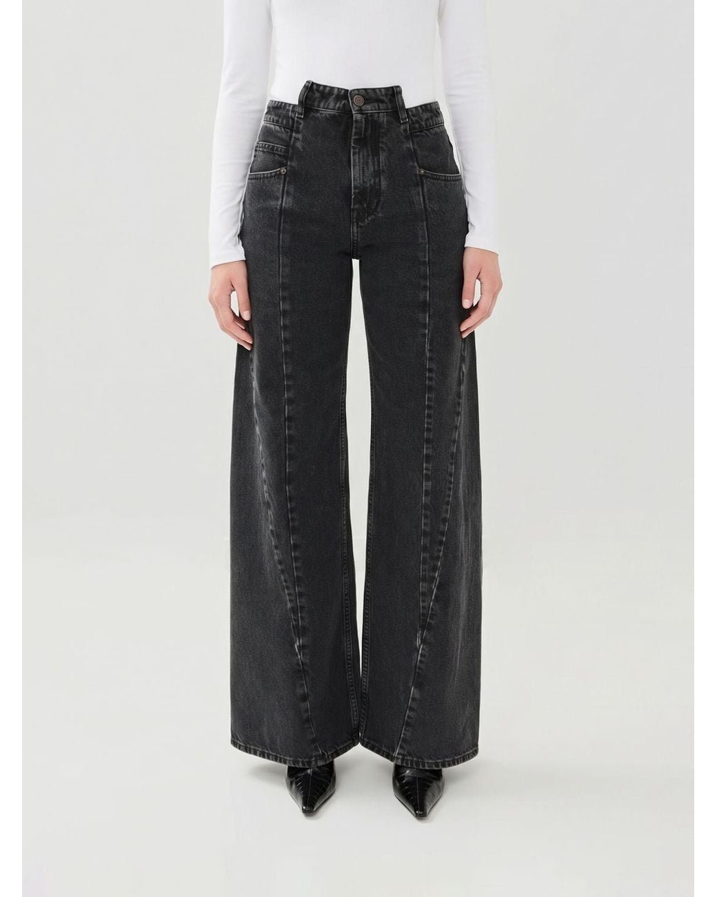 Maison Margiela Black Mid-Rise Wide Leg Denim Jeans With Four Stitches
