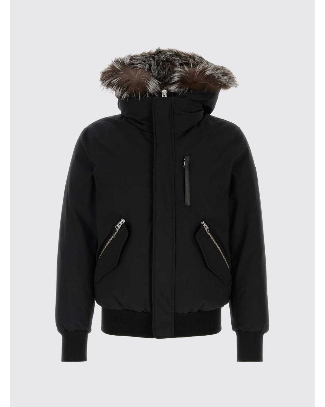 Mackage Black Short Padded Down Jacket With Shearling-Trimmed Hood for men