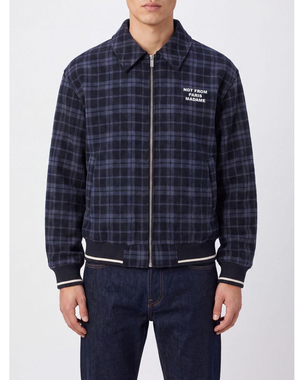 Drole de Monsieur Blue Wool-Blend Shirt Jacket With Tartan Pattern for men