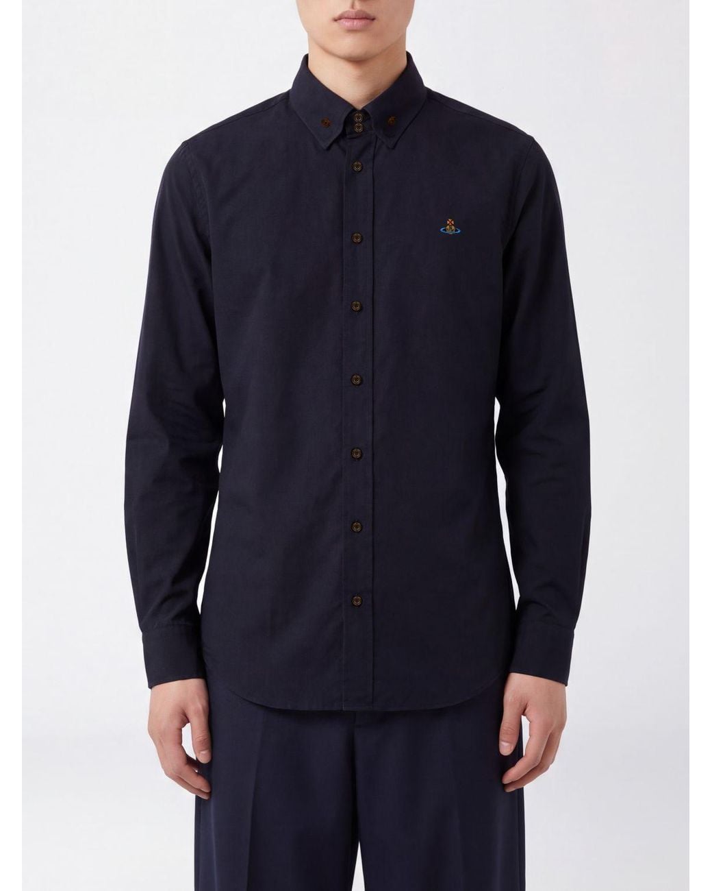 Vivienne Westwood Blue Cotton Poplin Shirt With Orb Logo And Button-Down Collar for men