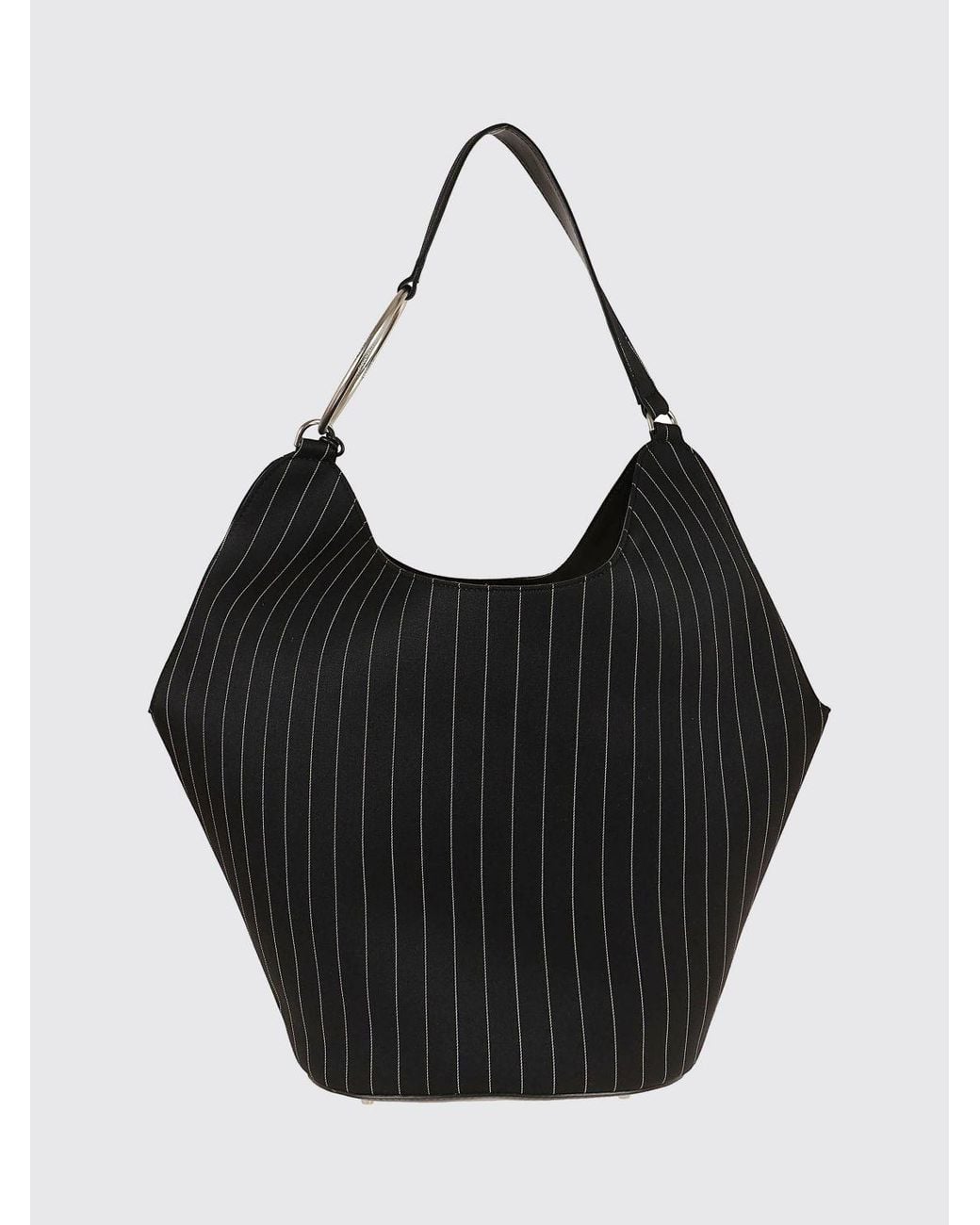 Dondup Black Pinstriped Wool Shoulder Bag With Removable Pouch