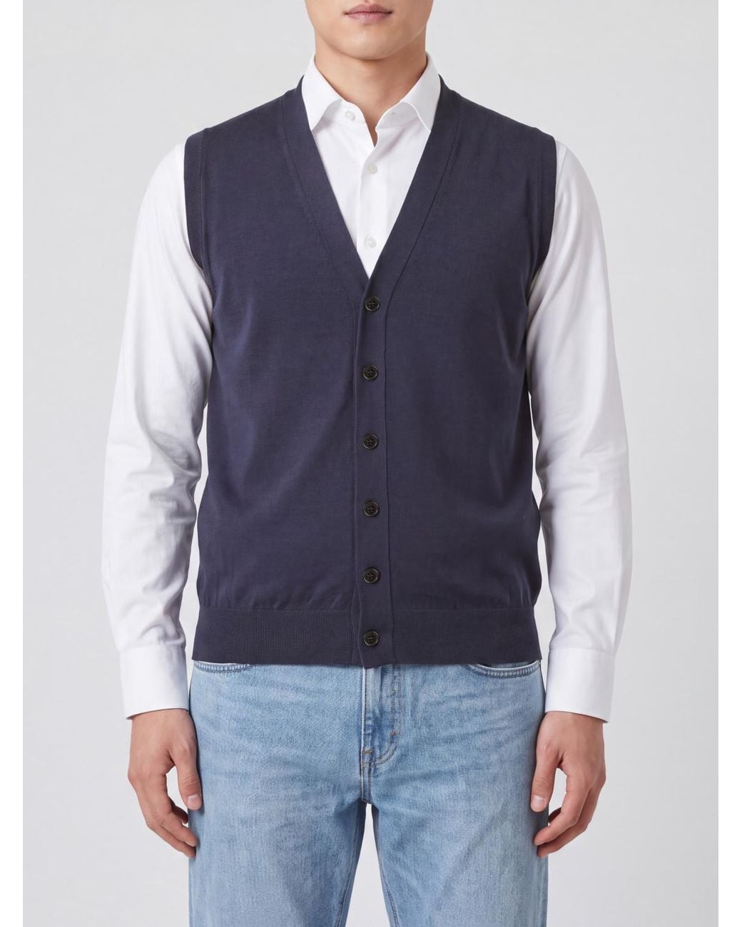 John Smedley V-Neck Knitted Waistcoat in Blue for Men | Lyst