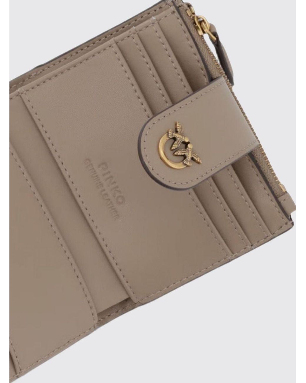 Pinko Natural Small Smooth Leather Wallet With Metallic Love Birds Logo