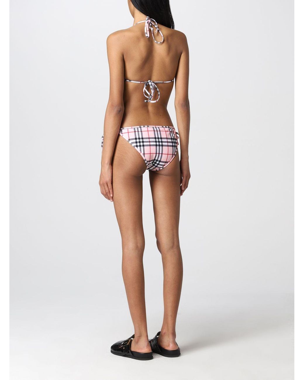 Burberry Check Bikini Swimsuit in White | Lyst