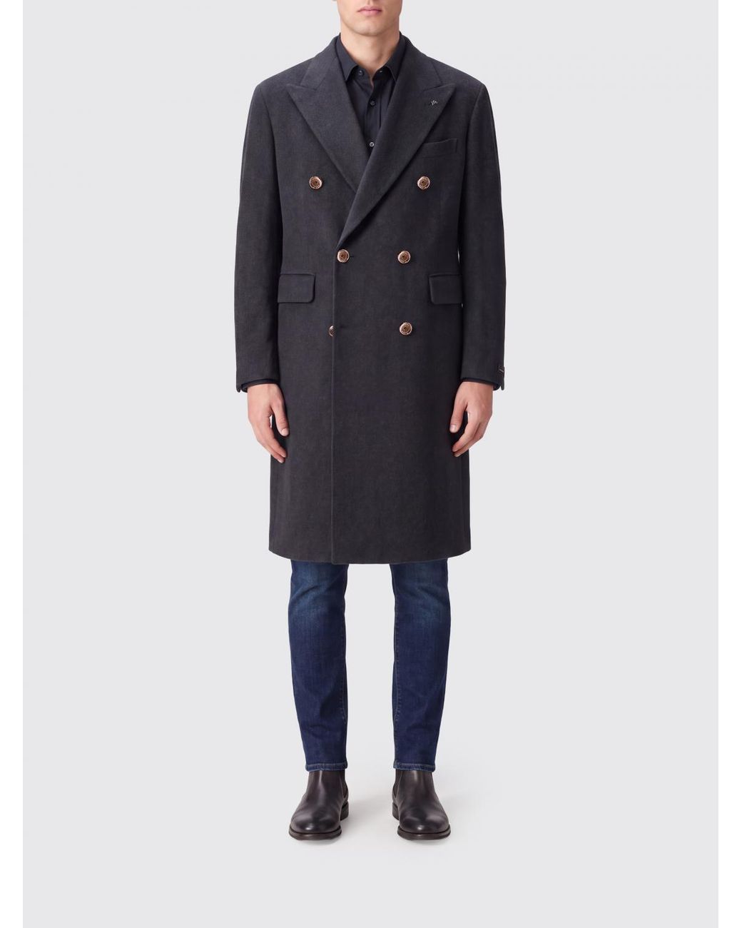 Tagliatore Blue Double-Breasted Long Coat for men