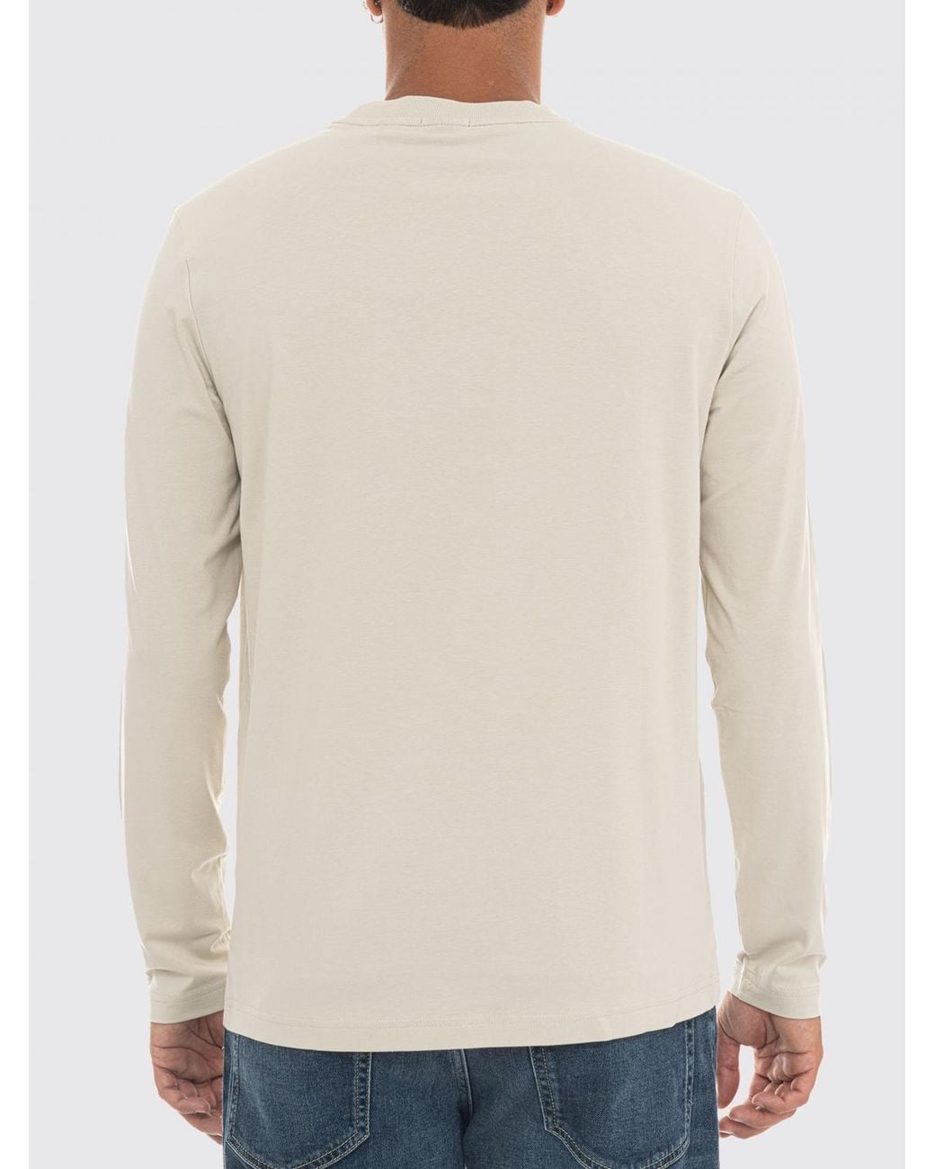 Boss Natural Long-Sleeved Cotton T-Shirt With Crewneck And Contrast Logo for men