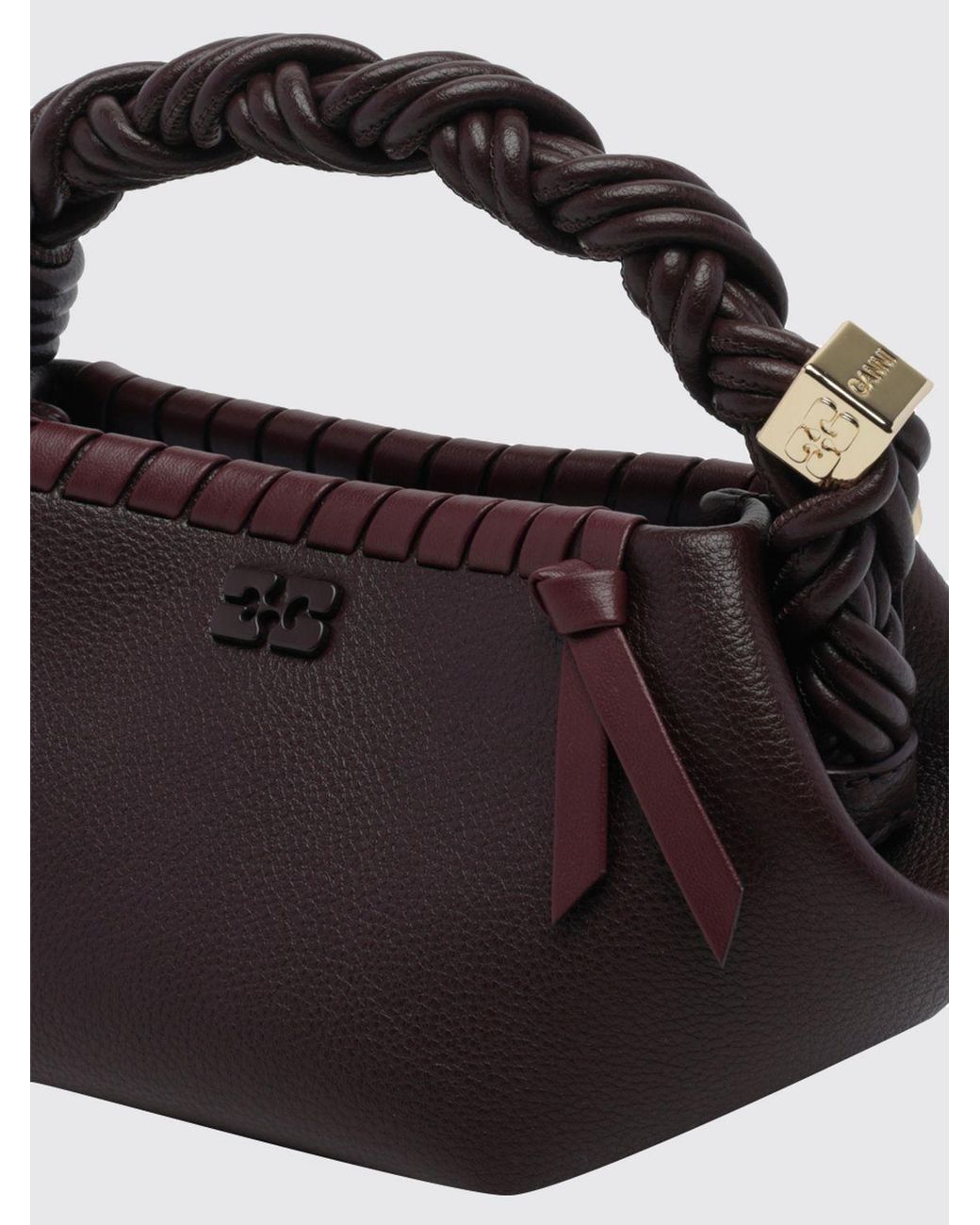 Ganni Black Small Bou Handbag With Braided Handle And Butterfly Logo