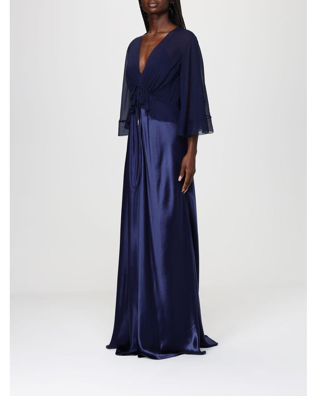 Alberta Ferretti Blue Long Satin Dress