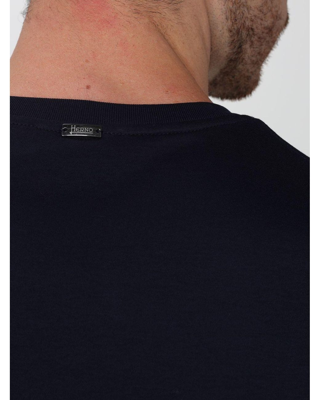 Camiseta De Cuello Redondo En Puro Algodón Con Diseño Minimalista Herno de hombre de color Blue