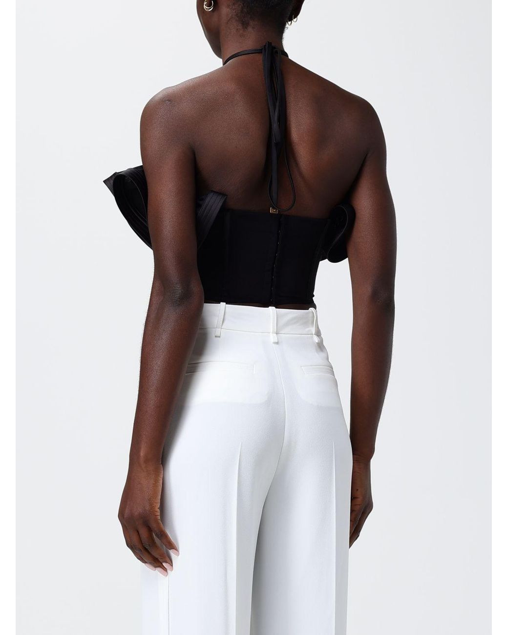 Elisabetta Franchi Black Crêpe Top With Ruffles