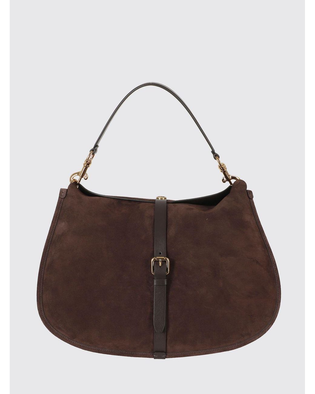 Etro Brown Large Suede Shoulder Bag With Pegaso Logo And Removable Handle