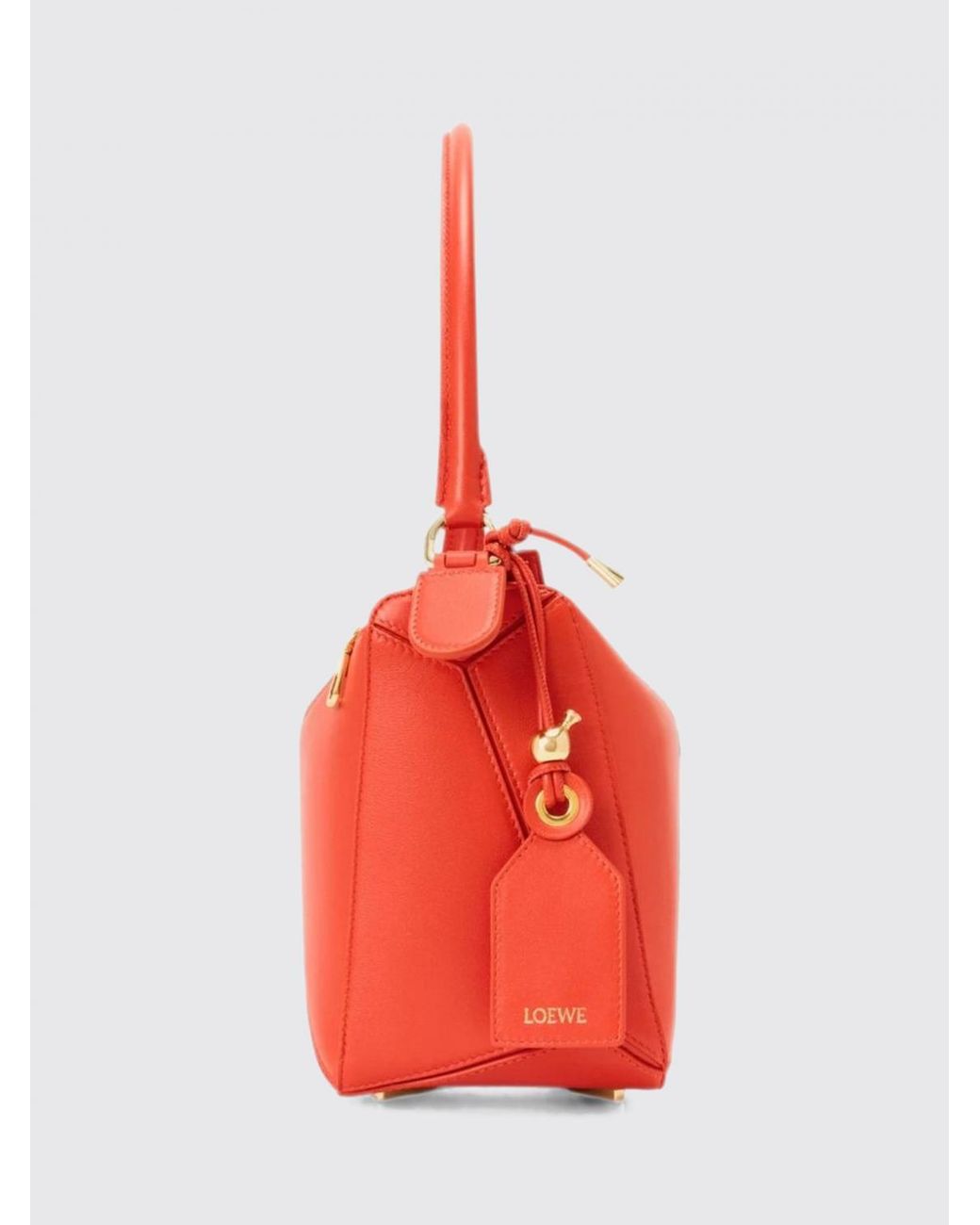 Loewe Red Featherlight Puzzle Nappa Lambskin Handbag With Tubular Handle