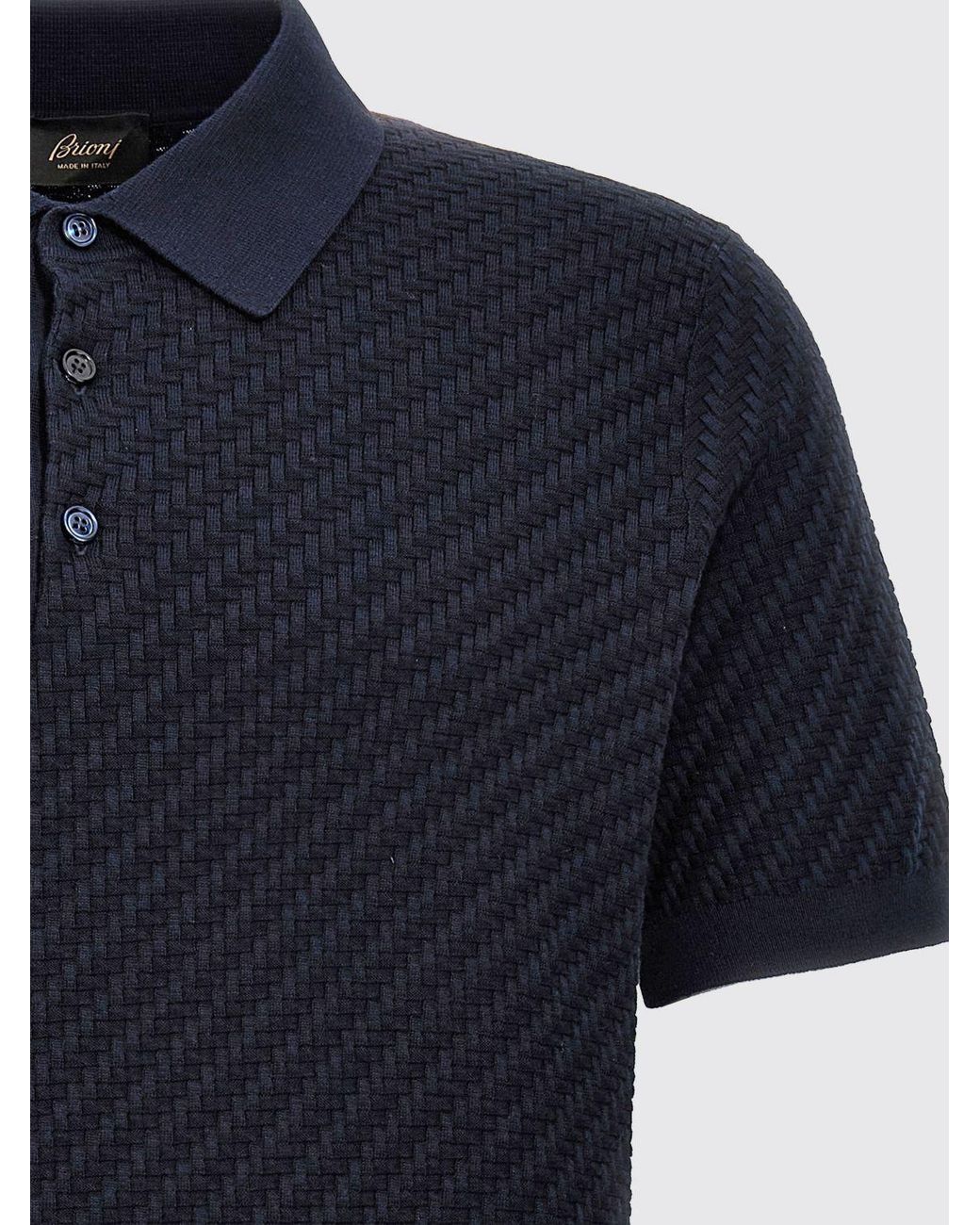 Brioni Blue Slim Fit Knit Polo Shirt for men