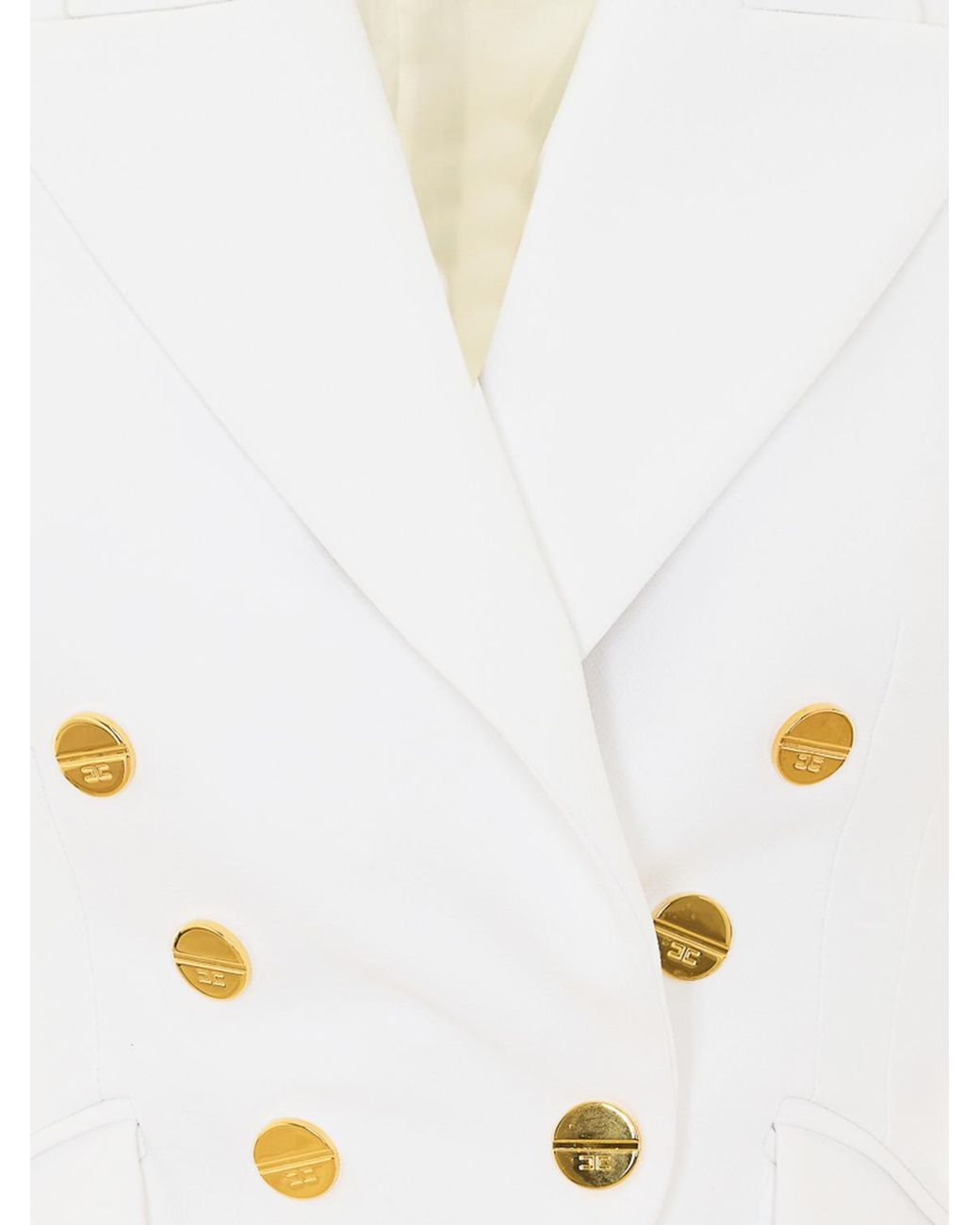 Elisabetta Franchi White Slim Fit Double-Breasted Blazer With Padded Shoulders